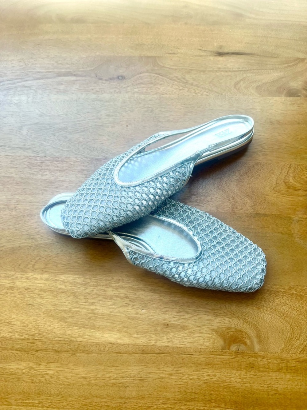 ZARA Metallic Braided Slingback Flats – Silver | Size 42 | Like New